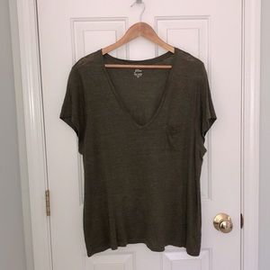 J Crew olive green linen pocket tee 2x